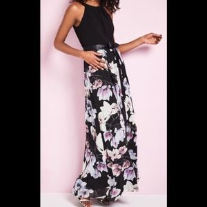 fancy floral print dress, brand Laura